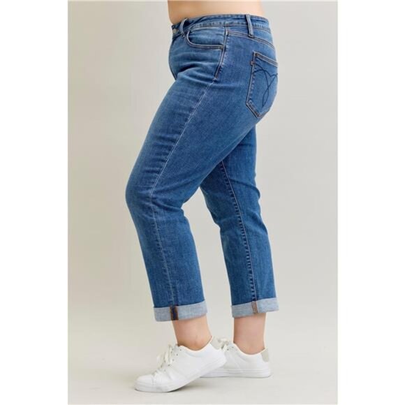 Judy Blue Full Size Mid Rise BF Classic Cuffed Jeans Plus Size - Picture 5 of 5